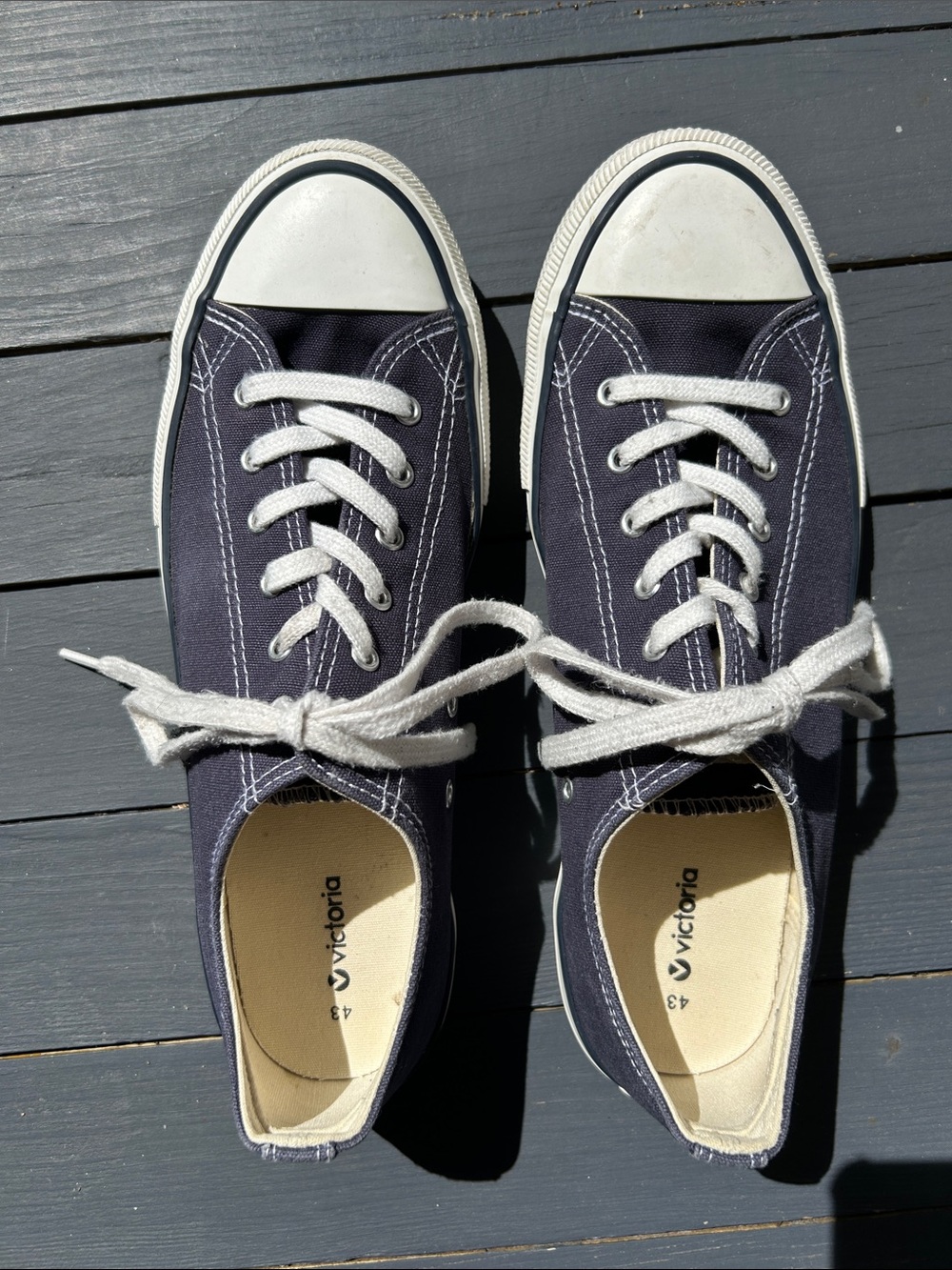 Victoria Navy Blue Inglesa Lace Up Sneakers Sz  EU 43 w Rubber Toe Caps. Low Top